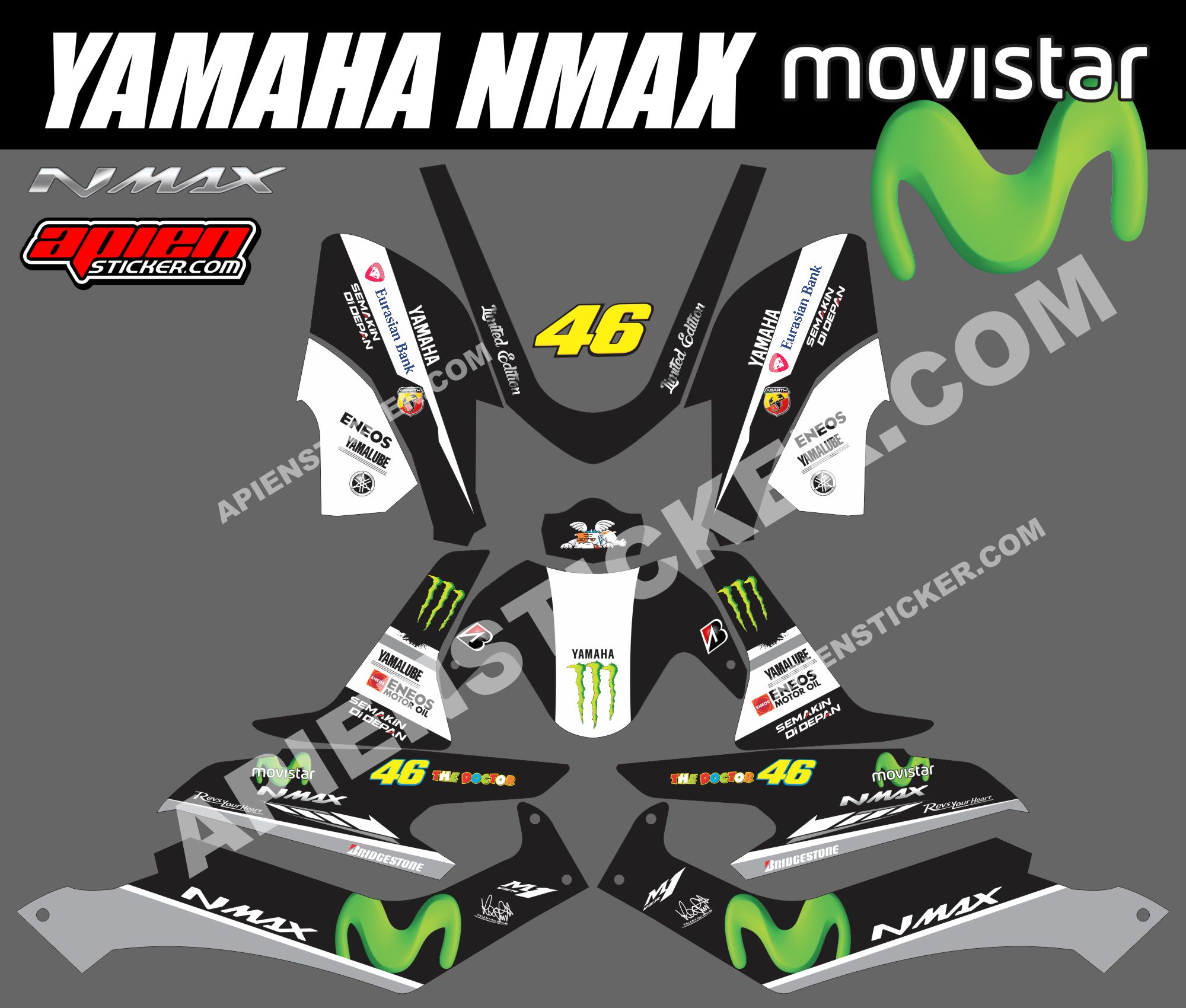 Cutting Sticker Nmax Movistar. Striping Motor Yamaha NMAX Movistar Hitam