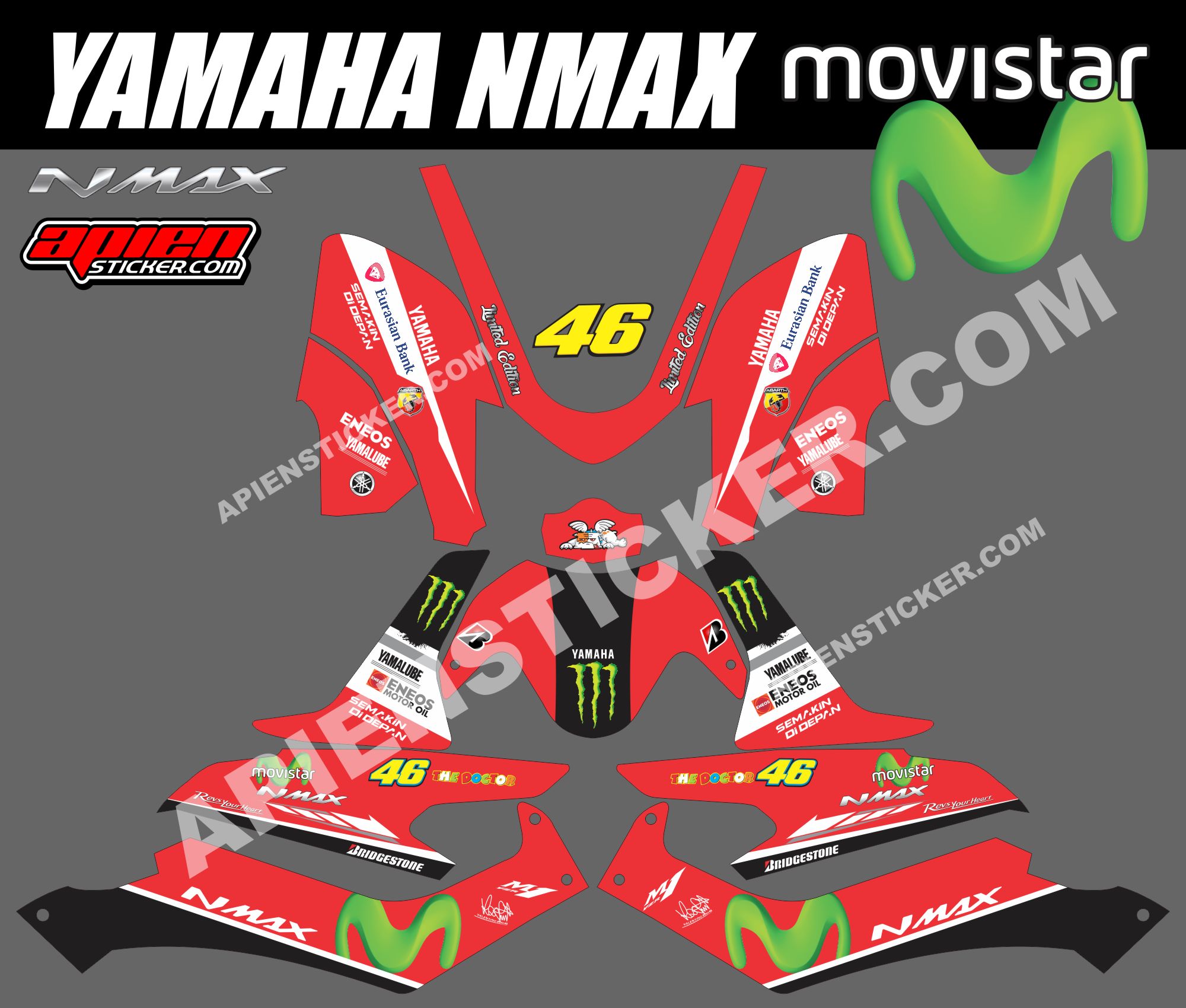 Decal Nmax Movistar. Striping Motor Yamaha NMAX Movistar Merah