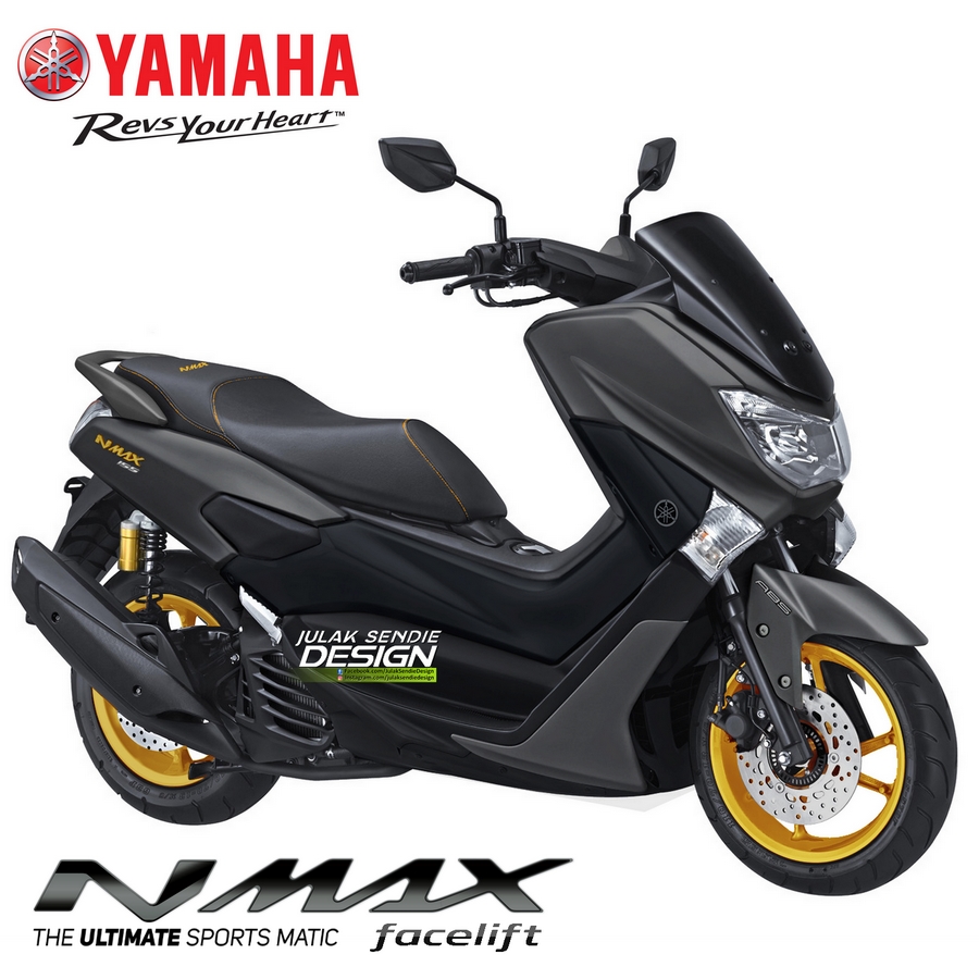 Velg Nmax Warna Biru. Begini kira kira next Yamaha NMAX 155 facelift 2018 . . . Velg emas, Spedometer lebih meng-kotak, Sok belakang pakai tabung !