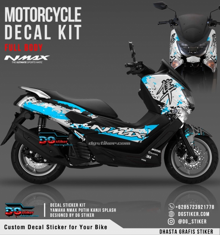 Gambar Striping Nmax Putih. Decal-Striping-Nmax-Putih-Biru-Kanji-Splash-DG-Stiker