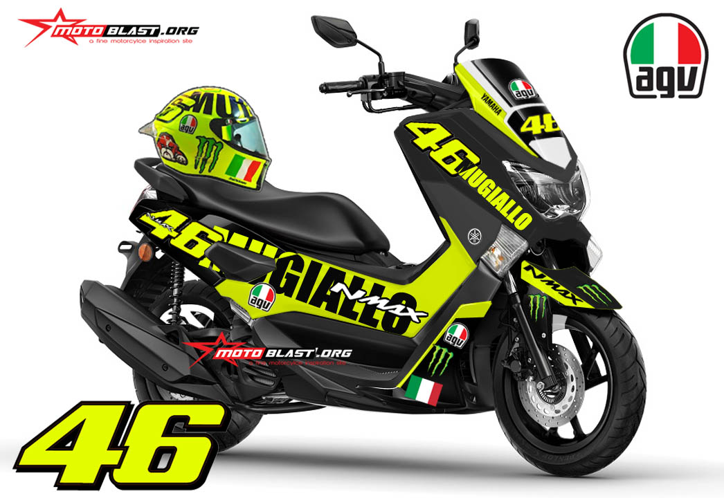 Decal Nmax Black. Graphic Kit Yamaha NMAX Black ala Helmet AGV special sirkuit Mugello 2016 VR46