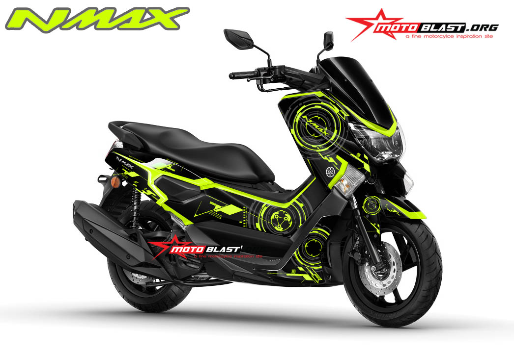 Modifikasi Nmax Warna Hijau. Modifikasi striping Yamaha NMAX Black HITECH Green Lime