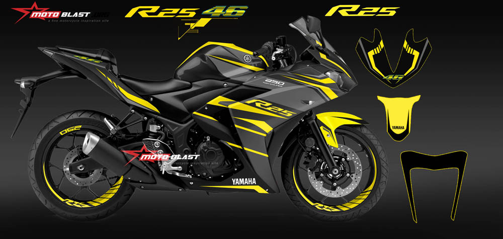 Nmax Black Gold Modif. Modifikasi striping Yamaha R25 Black Yellow Elegan