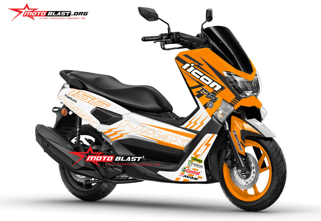 Modif Nmax Orange. Modifikasi Striping Yamaha NMAX White Drift Battle Orange