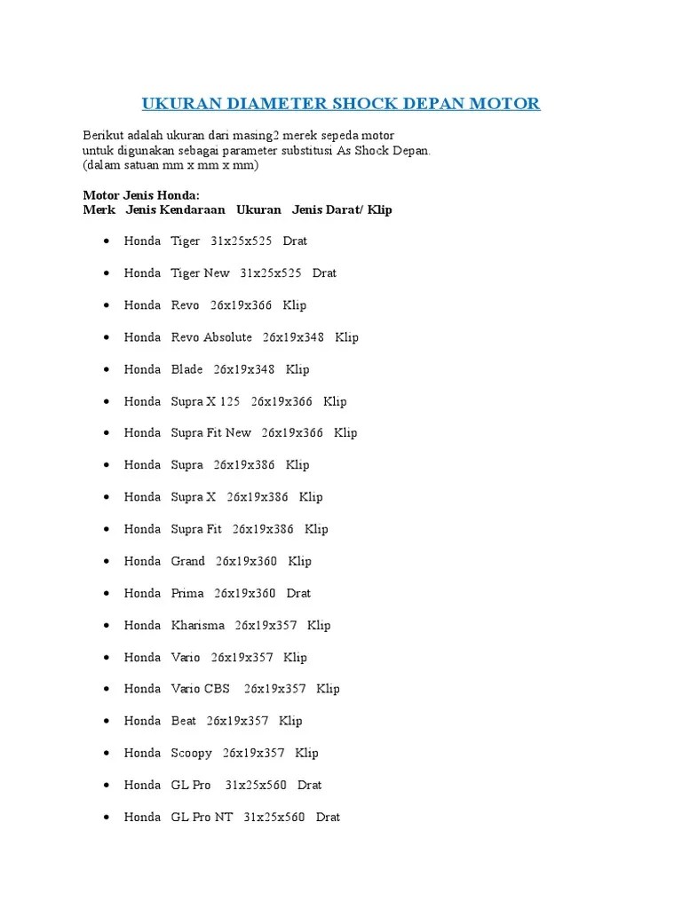 Diameter Shock Depan Nmax. Ukuran Diameter Shock Depan Motor