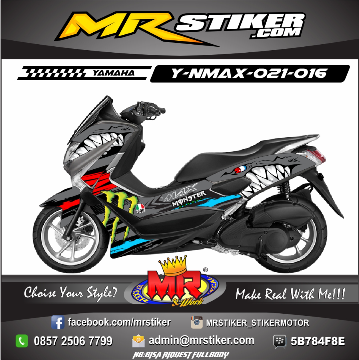 Stiker Gigi Hiu Nmax. Stiker motor NMAX Shark Monster - stiker motor premium