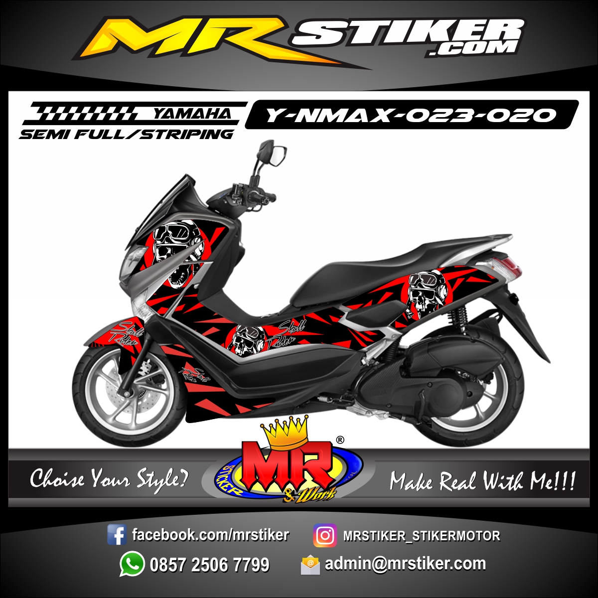 Stiker Nmax Riders. Stiker motor decal Nmax Skull Rider Glitch - stiker motor premium