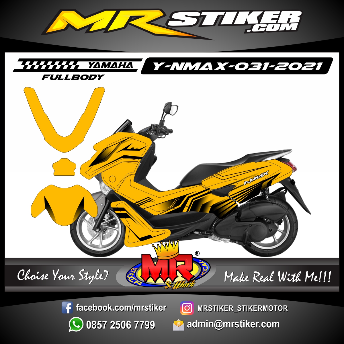 Stiker Elegan Nmax. Stiker motor decal Yamaha NMAX Yellow Black Grafis Elegan Fullbody - stiker motor premium