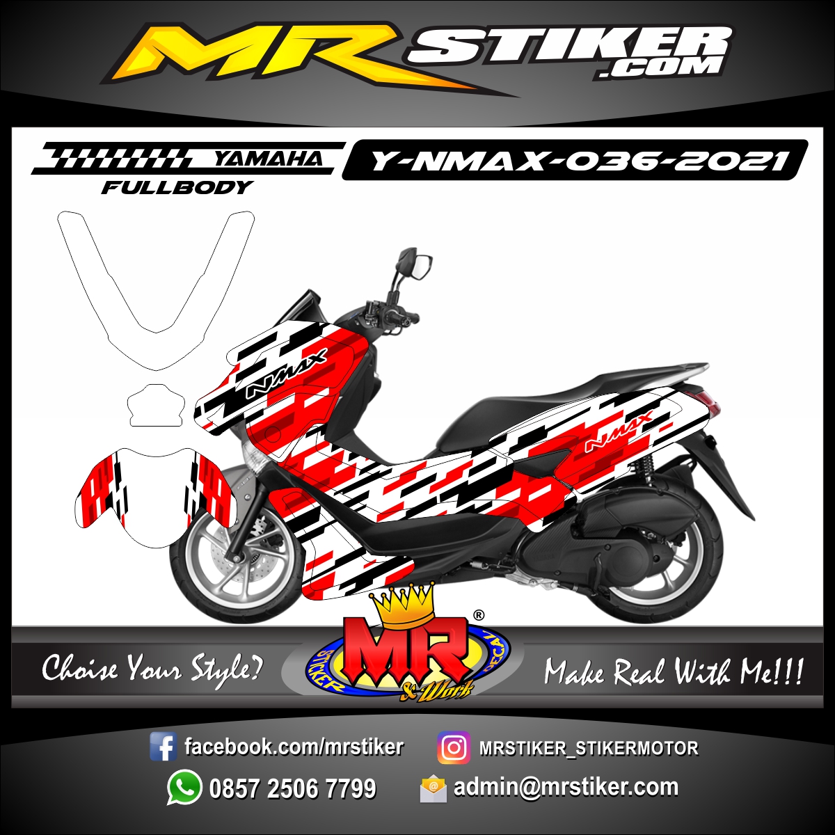 Nmax 2021 Red Color. Stiker motor decal Yamaha NMAX Red Line Tech Graphic White Color FullBody - stiker motor premium