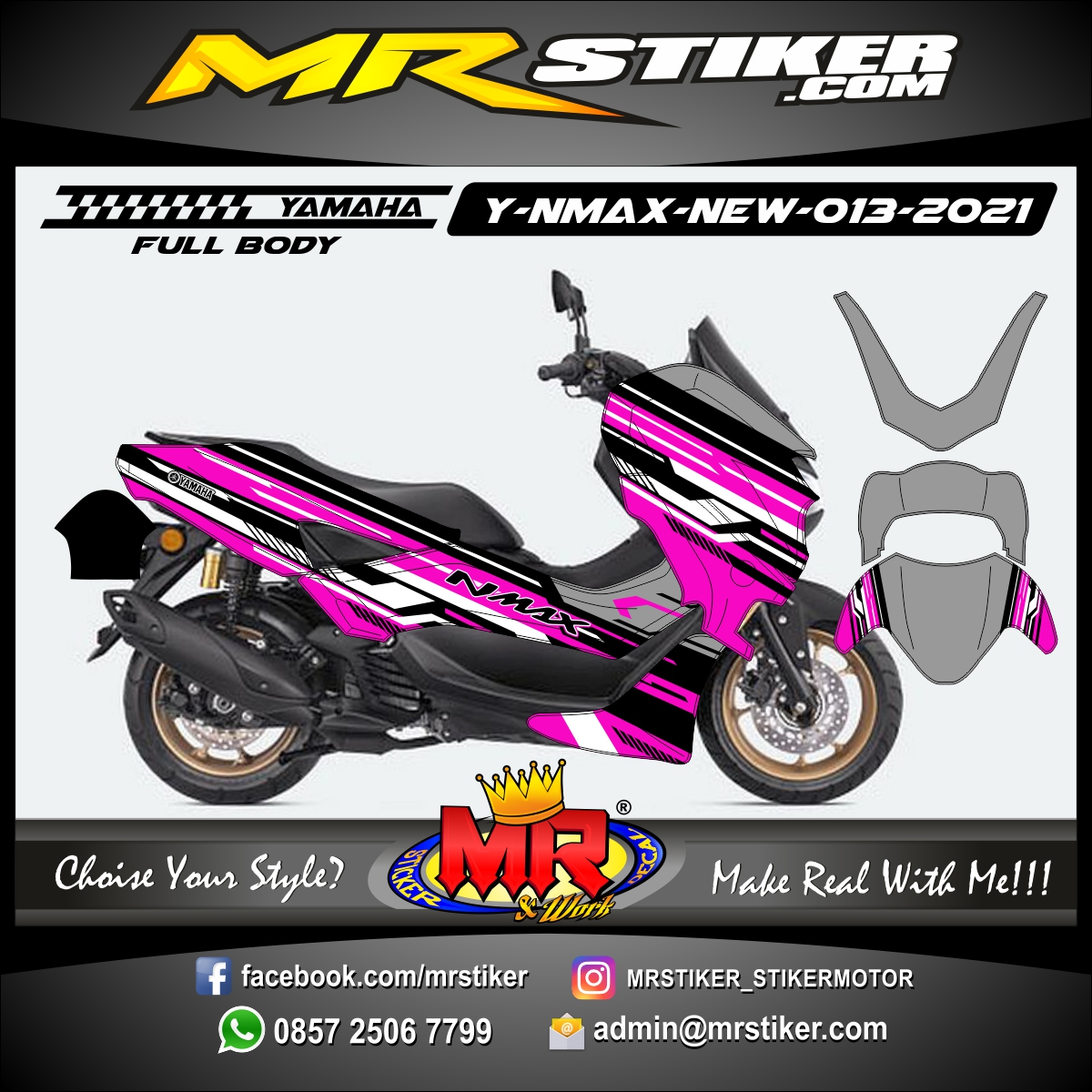 Decal Nmax Grey. Stiker motor decal Yamaha NMAX New Line Magenta White and Grey Street Grafis Tech FullBody - stiker motor premium