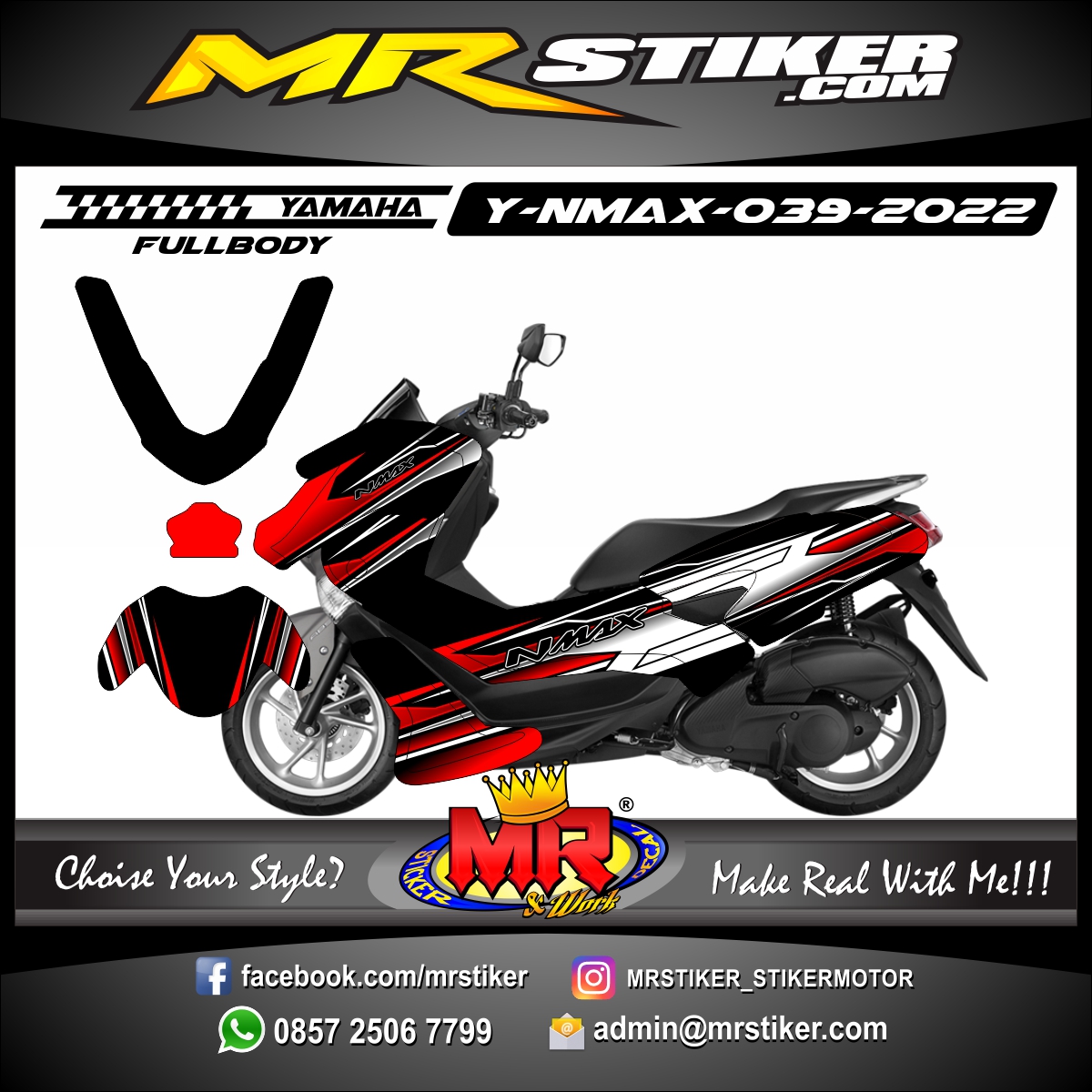 Stiker Motor Nmax Silver. Stiker motor decal Yamaha NMAX Red Graphic Line Silver Mate Race - stiker motor premium