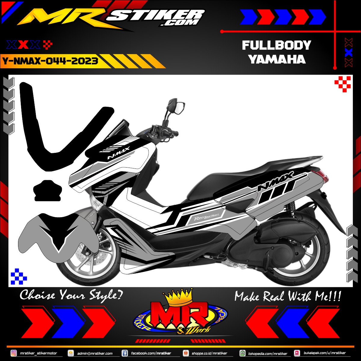 Decal Nmax Grey. Stiker motor decal Yamaha NMAX White Line Grey Techno Grafis Race Decal FullBody - stiker motor premium