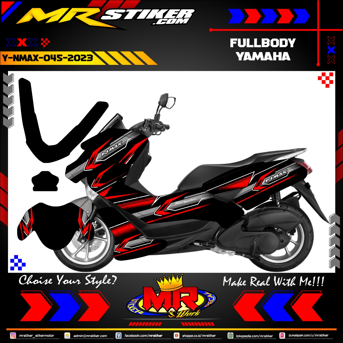 Sticker Nmax Grey. Stiker motor decal Yamaha NMAX Red Sporty Line Grey Race Line Graphic - stiker motor premium