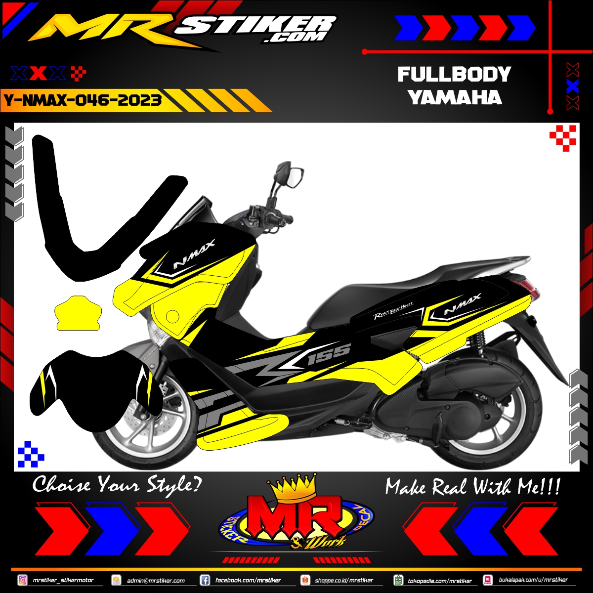 Stiker Elegan Nmax. Stiker motor decal Yamaha NMAX Sporty Line Yellow Elegan Graphic - stiker motor premium