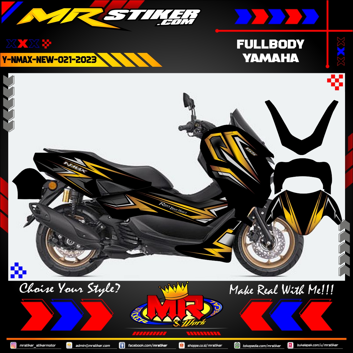 Stiker Racing Nmax. Stiker motor decal Yamaha NMAX New Gold Line Racing Street Graphic Fullbody - stiker motor premium