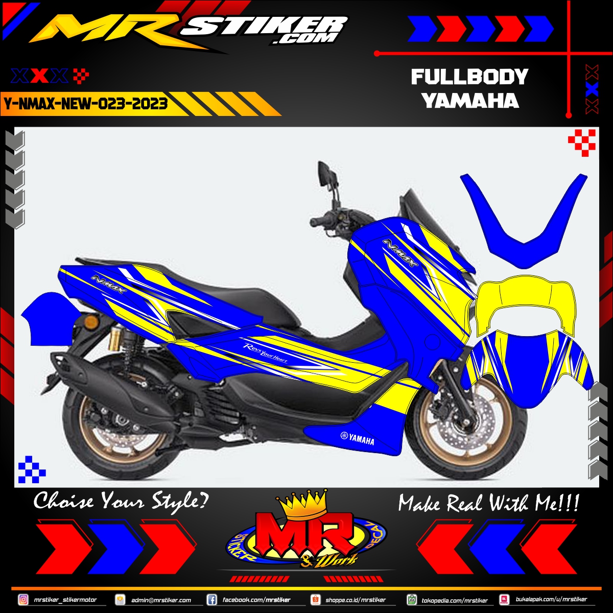 Stiker Racing Nmax. Stiker motor decal Yamaha NMAX New Blue Grafis Line Yellow Graphic Racing Keren FullBody - stiker motor premium